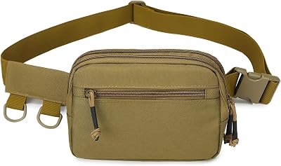HUNTVP Tactical Fanny Pack Small Waist Bag EDC Military Fanny Pack for Men Crossbody Hip Belt Bag Waist Pouch for Women Daily Use Travel Hiking Bumbag, Brown