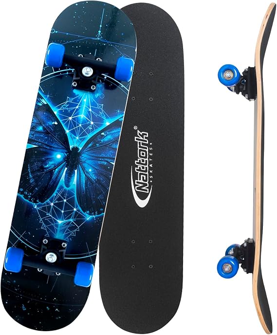 Nattork Skateboards 31 Inch Butterfly Complete Skateboard Wood 9 Layer Canadian Maple Trick Skate Boards for Boys Girls Youth Teens Beginner