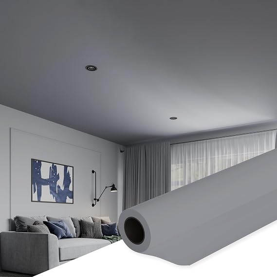Ceiling Decor Film - Grey Matt PVC Stretch Ceiling - Room Ceiling Covering Kit, DIY Installation for Modern Ceiling Design Kit #27 Film Size 11'10'' * 19'9''