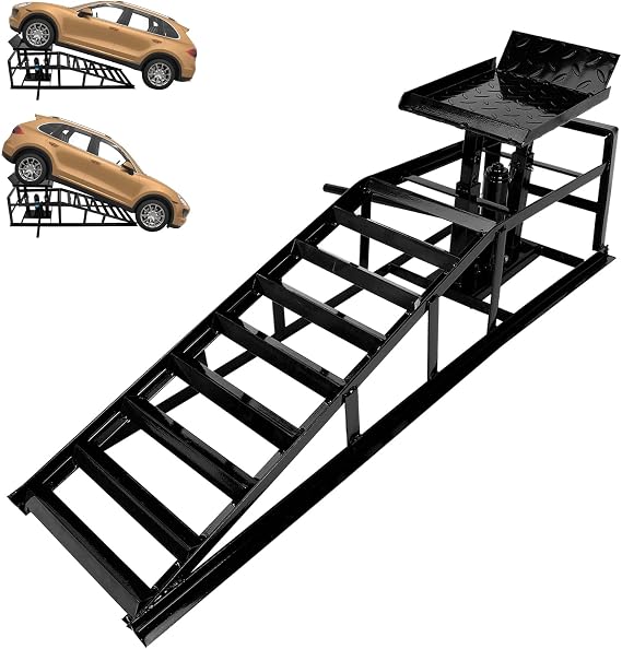 1 Pack 11000lbs Automotive Car Service Ramp Low Profile Car Lift Service Ramp Truck Trailer Garage, Height Hydraulic Vehicle Ramp Lift, Automotive Hydraulic Lift Repair Frame 5T 5 Tons (Balck)