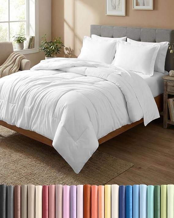 King Comforter Set - 7 Piece Bed in a Bag King Size Bed Set, Soft - White
