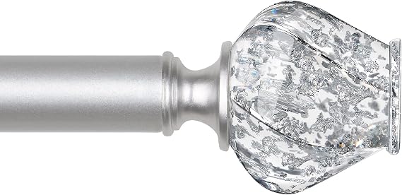 Silver Curtain Rod 32 to 58 Inch, HOTOZON Heavy Duty Curtain Rods for Windows, Decorative Single Drapery Rod with Exquisite Translucent Twisted Finials, Modern Silver