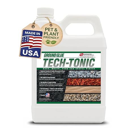 Ground Glue Tech-Tonic Landscape Binder, Water Permeable Rock & Mulch Stabilizer for Garden Bed Soil, Sand, Pea Gravel, Weatherproof & Pet Safe Adhesive for Trails & Slopes, Made in USA, 32 Fl oz | For Rock, Mulch, and Sand, Long-Lasting Stabilizer for Trails & Slopes, Pet-Safe Binder for Pea Gravel, Bark & Flower Beds