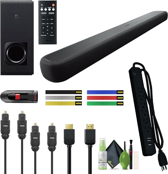 Yamaha Audio YAS 209BL Sound Bar with Wireless Subwoofer, Built-in Alexa, Wi-Fi and Bluetooth, 2.1-Channel Soundbar System, Virtual 3D Surround Sound Bars for Tv Bundle with 32GB USB + More