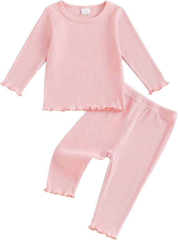 Fernvia Toddler Baby Girl Clothes 6 12 18 24 Months Knit Ribbed Long Sleeves Tops Long Pants Fall Outfits 2T 3T 4T