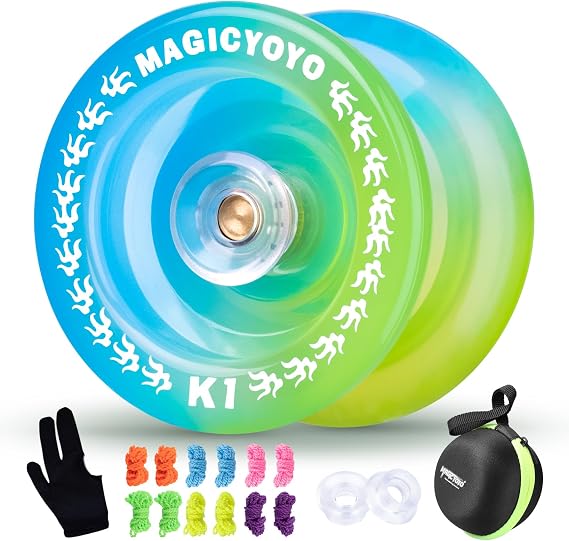 MAGICYOYO Kids Yoyo K1 for 8-12 or Up, Responsive Plastic Yoyo | Professional Plastic Yoyo Trick Beginner with 12 YoYo Strings, 2 Hubstacks, Yo-yo Glove and Yo Yo Case(Blue Yellow)