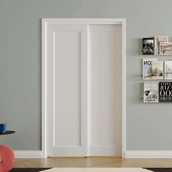 Sliding Closet Door, for 48"(Double 25") x 80" Opening, 1-Panel Sliding Door Panels with Hardware Track Kit & Floor Guide, Finished Doors 2 Panels, MDF, White