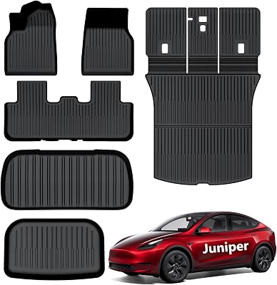 AUXKO All Weather Full Set Mats for 2025 2026 New Tesla Model Y Juniper Premium&Performance Not for Standard Floor MatCargo Mat with Backrest MatTrunk Mat2 Accessories Odorless