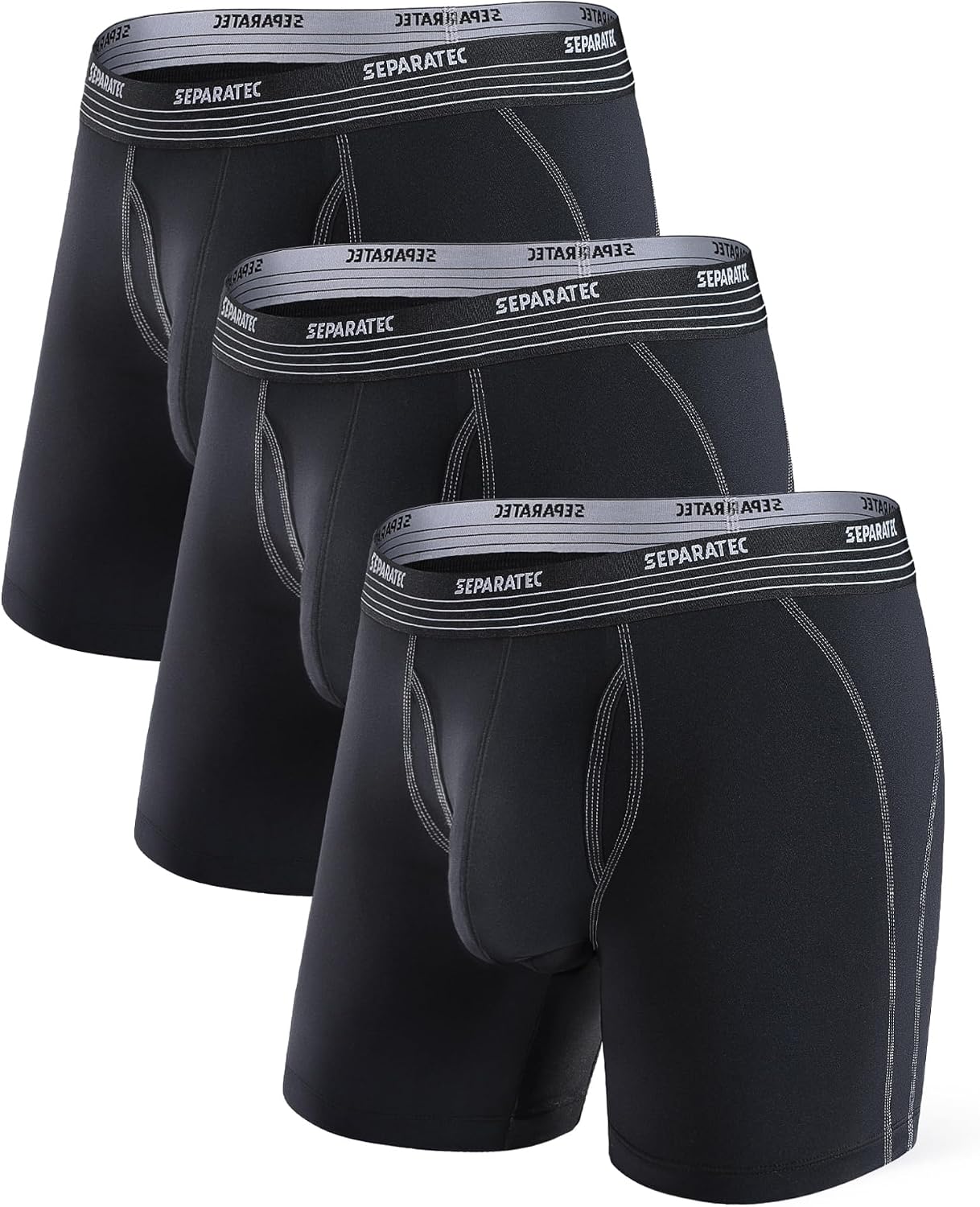 Separatec Mens Boxer Briefs Sports High Elastic Quick Dry Dual Pouch Men's Boxer Shorts Open Fly Boxers Functional Athletic Underwear for Men 3 Pack L