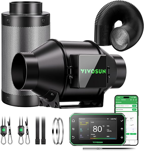 VIVOSUN G4 Smart Filtration Kit, Inline Fan, Controller, Carbon Filter,Duct