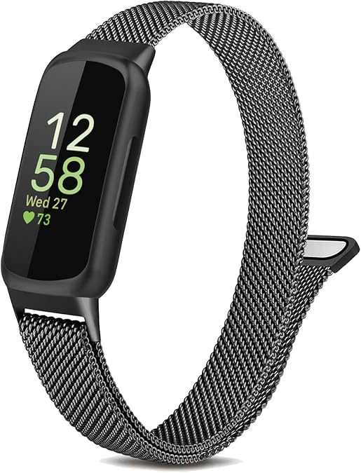 Metal Band Compatible with Fitbit Inspire 3 & Inspire 2, Breathable Stainless Steel Mesh Loop Magnetic Adjustable Replacement Strap Wristband for Women Men