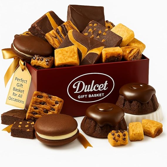 Dulcet Luxury Gourmet Gift Basket 28 Freshly Baked Treats Including Brownies, Whoopie Pies & Rugelach Premium Dessert Gift Box for Birthday, Thank You, Sympathy, Holiday & Corporate Gifts