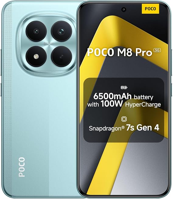 XIAOMI POCO M8 Pro, Smartphone 12+512GB, 6.83" CrystalRes 1.5K AMOLED Display, Snapdragon® 7s Gen 4, 50Mp Light Fusion 800 with OIS, IP68 Dust and Water Resistance, Green, Charger Not Included