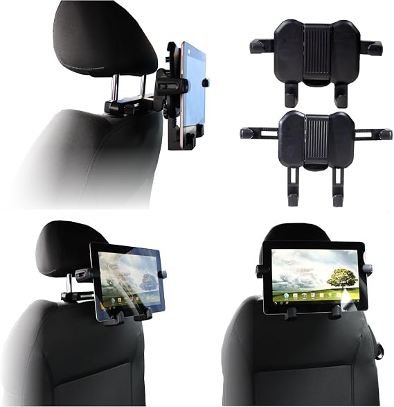 Navitech Portable in Car Headrest/Back Seat Black Expandable Firm Grip Mount Cradle Compatible with Koolertron 9.5" LCD TFT Portable DVD Player