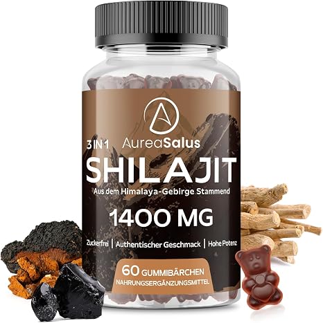 Shilajit Gummies High Dose 1400 mg per Daily Dose (20:1 Extract) with Ashwagandha & Chaga 5% Fulvic Acid Vegan Sugar-Free No Additives Pack of 60 for Men & Women
