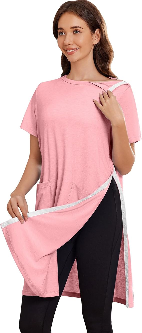 Deyeek Women Post Shoulder Surgery Tear Away Full Open Side Snap Nightgowns