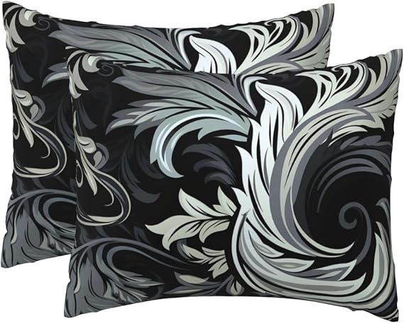 2 Pack Standard Size Pillow Cases with Zipper, Soft Breathable Pillowcase for Hair and Skin, 20"x26" Pillow Covers for Sleeping Gift Bed Pillow Case Black and White Design Pattern Pillowcases
