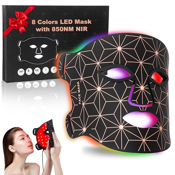 Red Light Therapy Mask, 8 Colors LED Face Mask 850nm NIR 3000mAh