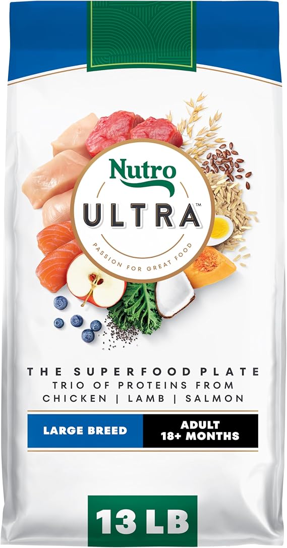 Nutro Ultra Adult Large Breed Dry Dog Food, Chicken, Lamb and Salmon Protein Trio, Adult Dog Food Dry Recipe, 13 lb. Bag