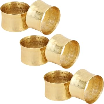 ITOS365 Gold Napkin Rings Set of 6, Handmade Hammered Metal Napkin Ring Holders for Dining Table, Wedding, Farmhouse & Party Table Decor