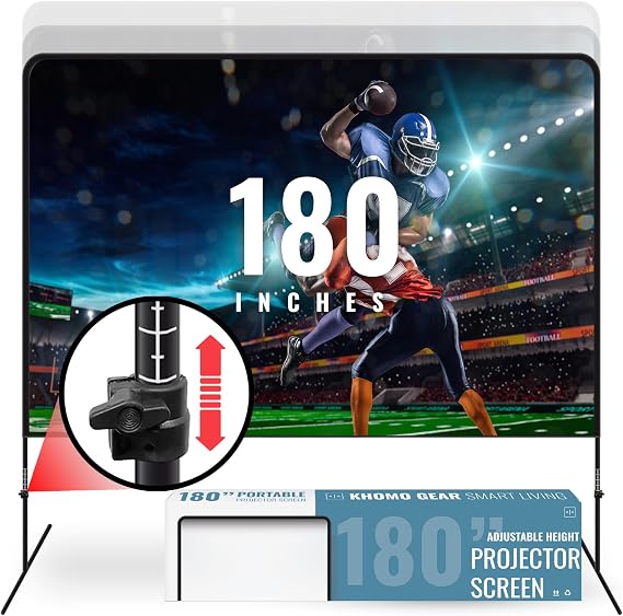 Adjustable Height Projector Screen - 180 Inch Indoor & Outdoor Projector Screen with Carry Bag for Office and Home Theater Portable Projection Screen