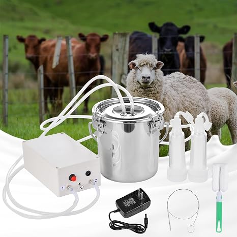 Goat Milking Machine,3 L Stainless Steel Bucket,Electric Automatic Pulsation Vacuum Milker,Portable Milker with Food-Grade Silicone Cups,Tubes and Power Adapter,24W