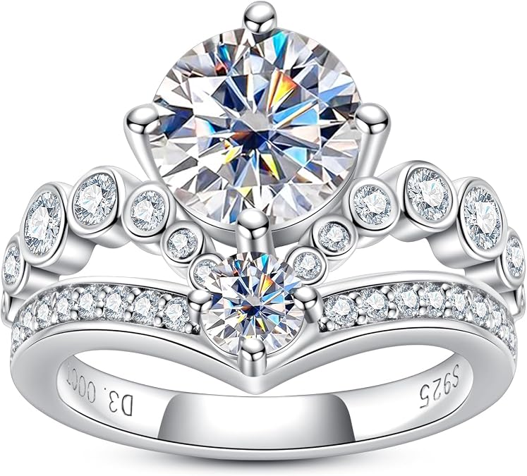 AnuClub Moissanite Engagement Rings 3.55/4.08cttw D Color VVS1 925 Sterling Silver Crown Wedding Promise Wedding Eternity Band Rings for Women with Certificate