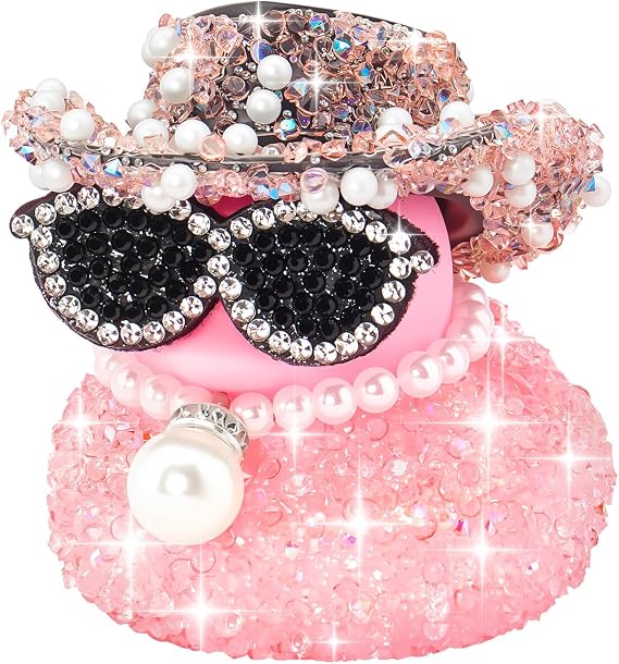 wonuu Pink Diamond Rubber Duck Car Ornaments Dashboard Decorations for Cool car Accessories with Diamond