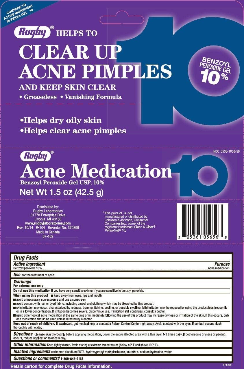 RUGBY BENZOYL PEROX GELACNE MED 10% BENZOYL PEROXIDE-10% White 42.5GM UPC 305361056568 by RUGBY LABORATORIES