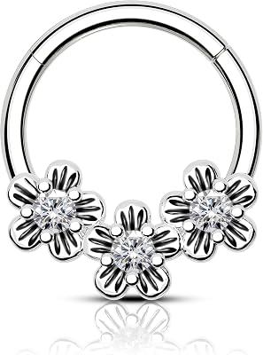 COCHARM 16g Flower Daith Earrings for Women Daith Piercing Jewelry Floral Septum Rings 16g Cute Septum Jewelry 8mm-10mm