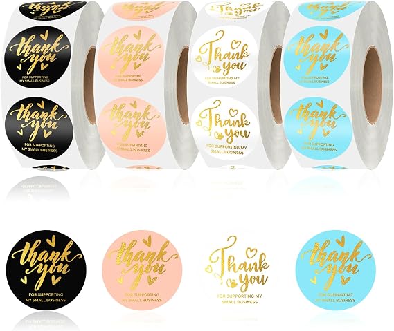 WEGAZ-3200 Pcs 1-Inch Thank You Stickers for Small Business,Thank You Stickers for Packaging, Business Supplies,4 Colors * 800 Sheets