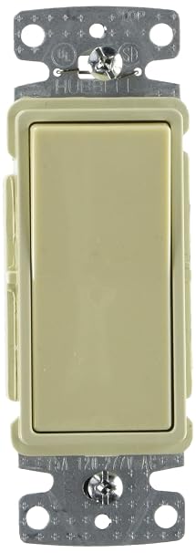 Residential Rocker Switch, Single Pole, Illuminated, 15 Amp, 120V, Grounding, Ivory