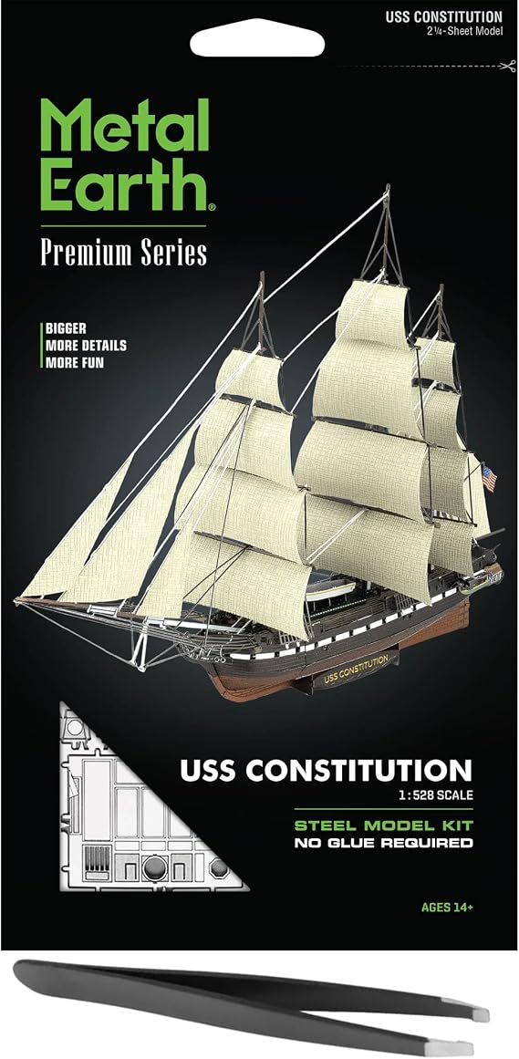 Fascinations Metal Earth Premium Series USS Constitution 3D Metal Model Kit Bundle with Tweezers
