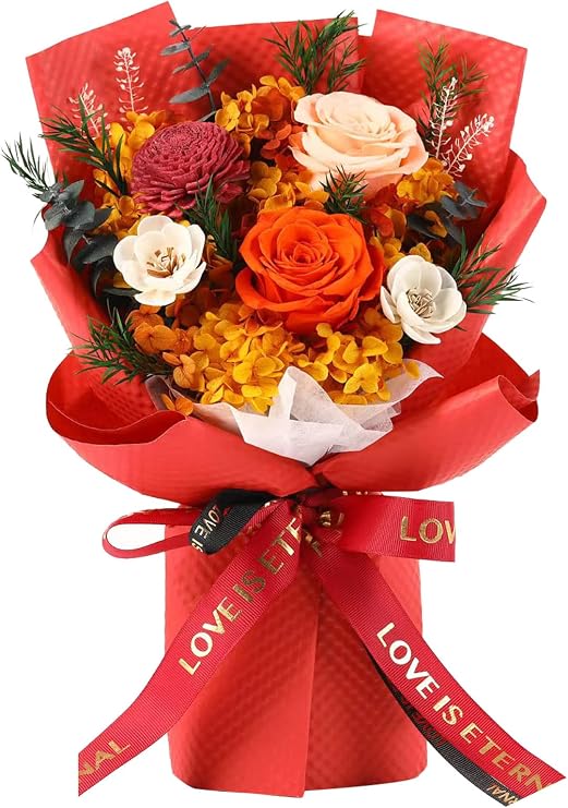 Flowers Gifts for Women, Flower for Delivery, Preserved Orange Roses Bouquets, Anniversary Birthday Flowers Gifts for Mom Grandma Wife Friends
