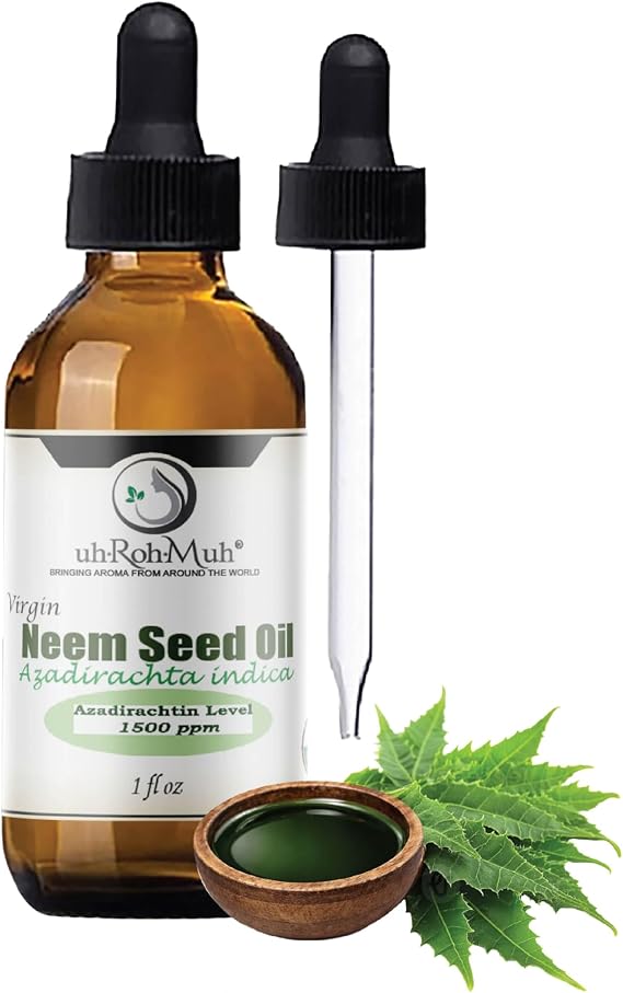 Pure Virgin Organic Neem Oil for Skin, Hair & Face - 100% Natural & Unrefined Neem Oil for Plants - Cold Pressed Seed Oils - Safe for Dog, Scalp & Hair Growth - 1 Fl Oz