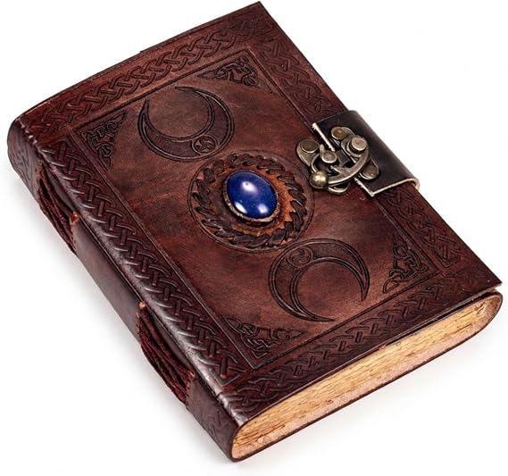 cuero 3 Moon Blue Lapis Embossed Vintage Leather Journal for Men & Women - 128 Pages, Antique Handmade Deckle Edge Vintage Paper, Leather Journal Writing Notebook Dairy Gift (5 inch by 7 inch, Brown)