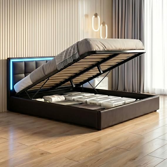 Bed Frame with Storage 4FT6 Double Ottoman Gas Lift Storage Bed Frame,Black