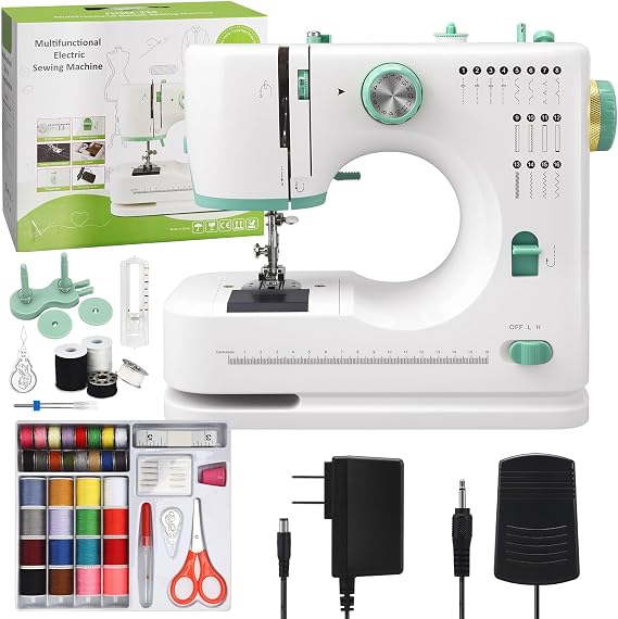 Mini Sewing Machine for Beginners with 32 PCS Threads Kit,16 Built-In Stitches, 2 Speed, Multifunctional Portable Sewing with Foot Pedal Small Sewing Quilting Machine Mother Day Gift