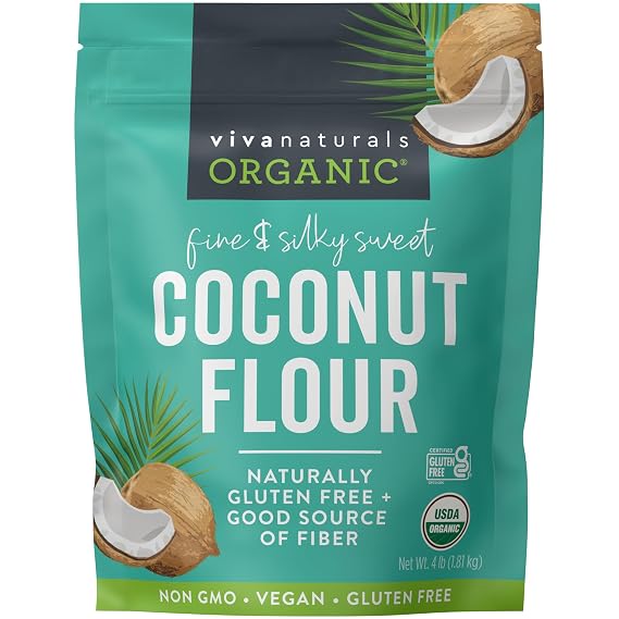 Viva Naturals Organic Coconut Flour, 4 lbs (1.81 kg) Gluten Free Flour for Keto, Paleo & Vegan Baking, Good Source of Fiber, Low Fat, Non-GMO, Unbleached & Unrefined