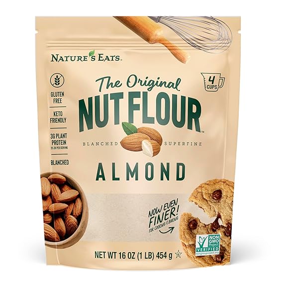 Natures Eats Superfine Almond Flour - Finely Sifted, Blanched Gluten Free Nut Flour for Bread, Pancake Mix, Muffins, Low Carb & Vegan Baking - 16 oz