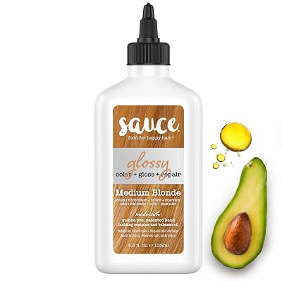 Sauce Beauty Glossy Color  Gloss  Repair, Medium Blonde, Semi Permanent Hair Dye with Bond-Building and Color-Fade Protection Technology, Adds Shine & Deep Moisture, Lasts 4-8 Weeks, Stops Fade