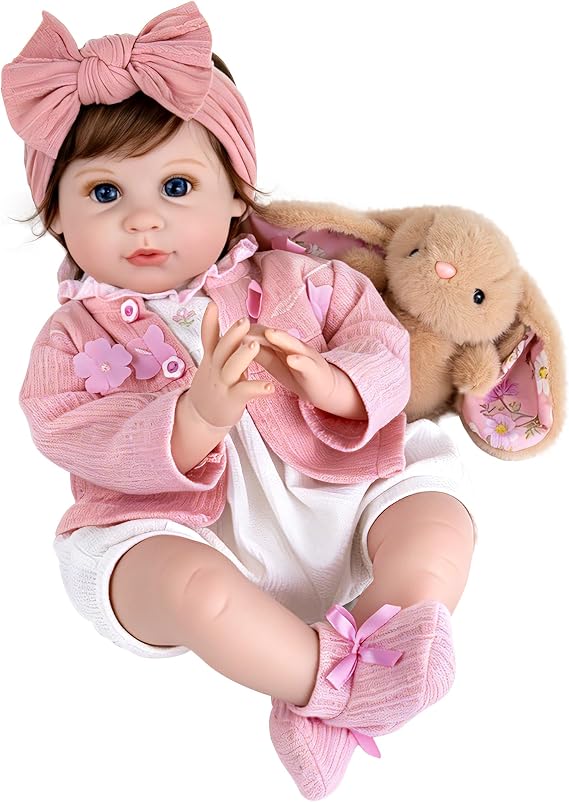 Aori Reborn Baby Dolls, 22-Inch Lifelike Baby Girl in Pink Flower Outfit
