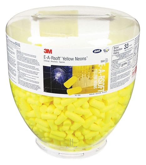 3M E-A-R by 3M 10080529910049 391-1004 Soft Yellow Neon Disposable Uncorded Earplugs Bulk Refill, One Size Fits All (Pack of 500)
