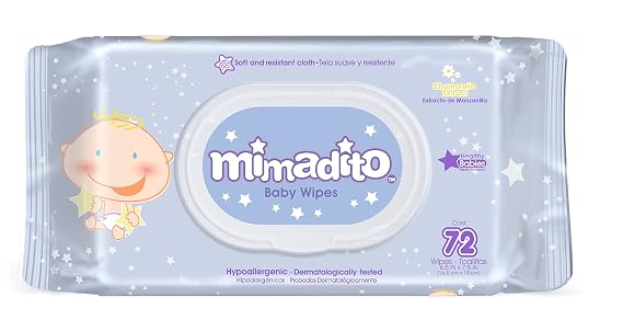 Baby Wipes by MIMADITO Made with Natural Extracts, Purified Water. Light Scent and Soft Cloth. Keep Your Baby Sensitive Skin Fresh and Clean. A Must Have in Your Diaper Bag. Dispenser Pack 72ct.