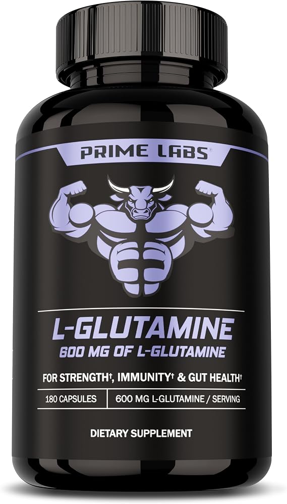 Prime Labs L-Glutamine Capsules 600 Mg for Men & Women | Supports Muscle Recovery, Gut Health & Immunity Support, Amino Acid Supplement, 180 Capsules
