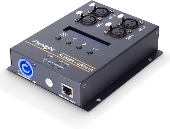 Pknight ArtNet DMX Ethernet Lighting Controller Interface, Truss-mount, 4-Universe Bidirectional Art-Net to DMX512 Node, PoE (No RDM)