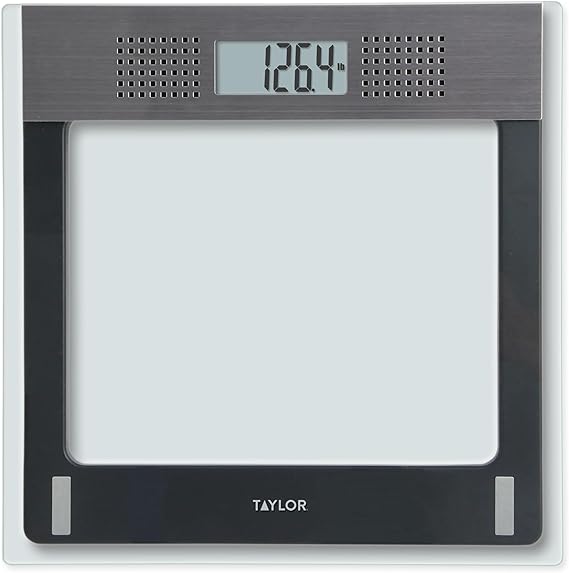 Taylor Talking Bathroom Scale for Seniors, 440 lb Capacity Glass Digital Body Weight Scale with Loud Voice Readout, Gray