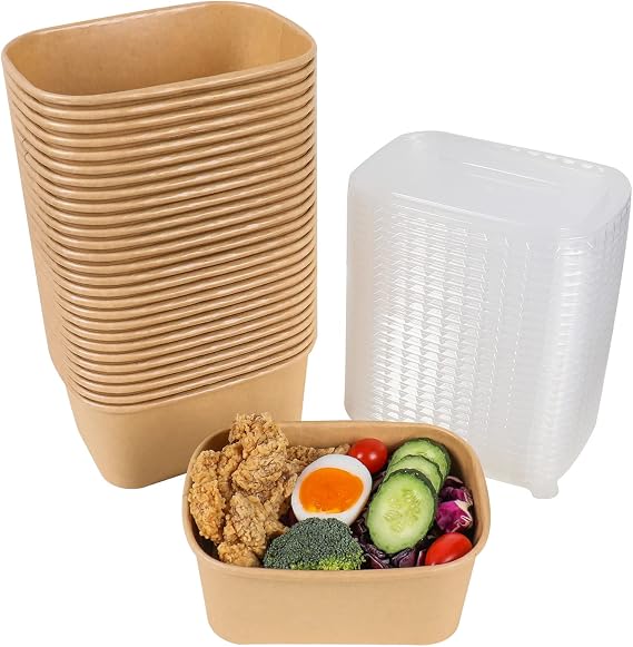 34 oz Disposable Kraft paper bowls with lids Food container 50 Pack