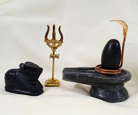 2.5"" inch Shiva Lingam, Shiva as Lord, Handmade shivling Stone 4"" Inch Yoni Base 2.5"" Nandi 3"" nag 4"" Trishul God Statue Shiva Mahakaal Shiva Lingam for Pooja, Black