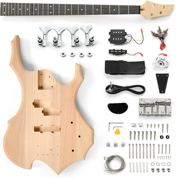 Ktaxon DIY Electric Bass Guitar Kit, DIY Guitar Kit for Guitar Lover-Flame